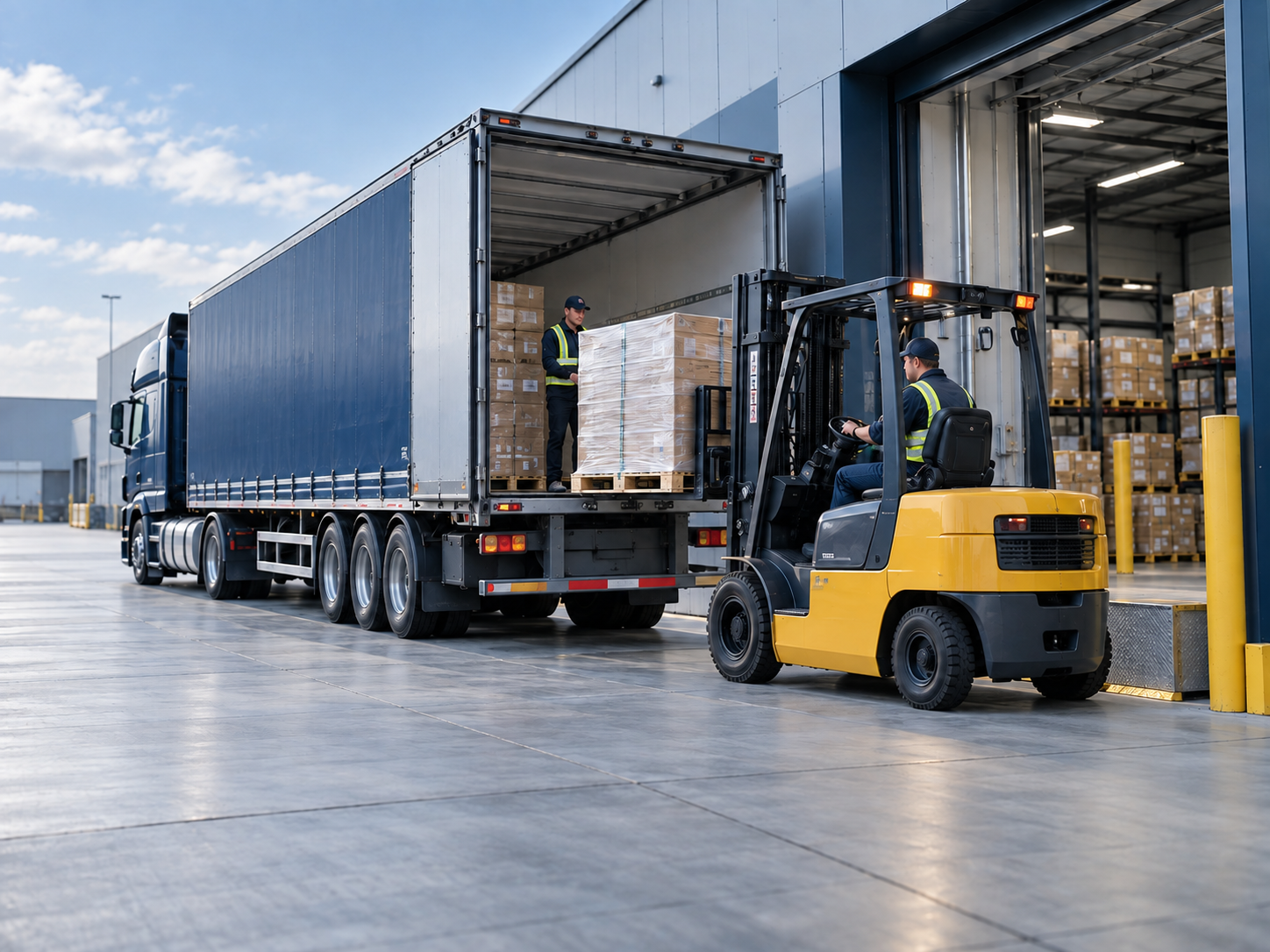 Cargo being unloaded safely at its final warehouse destination