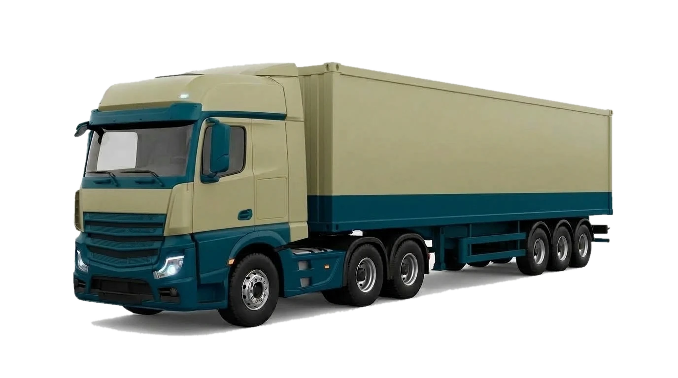 Semi-truck with container trailer