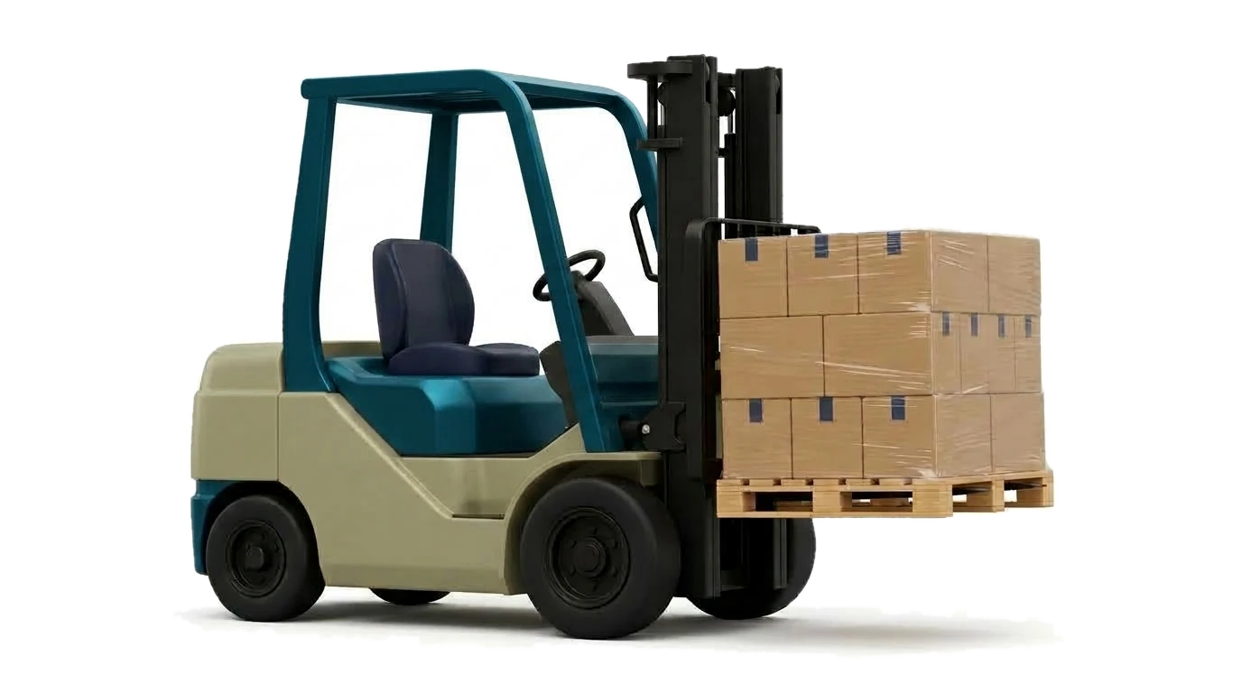 Forklift lifting a pallet of boxes